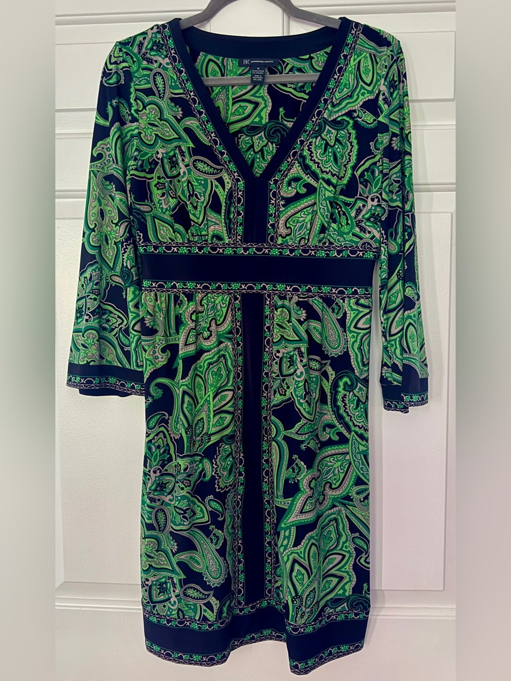Vibrant Green and Black Paisley Jersey Dress